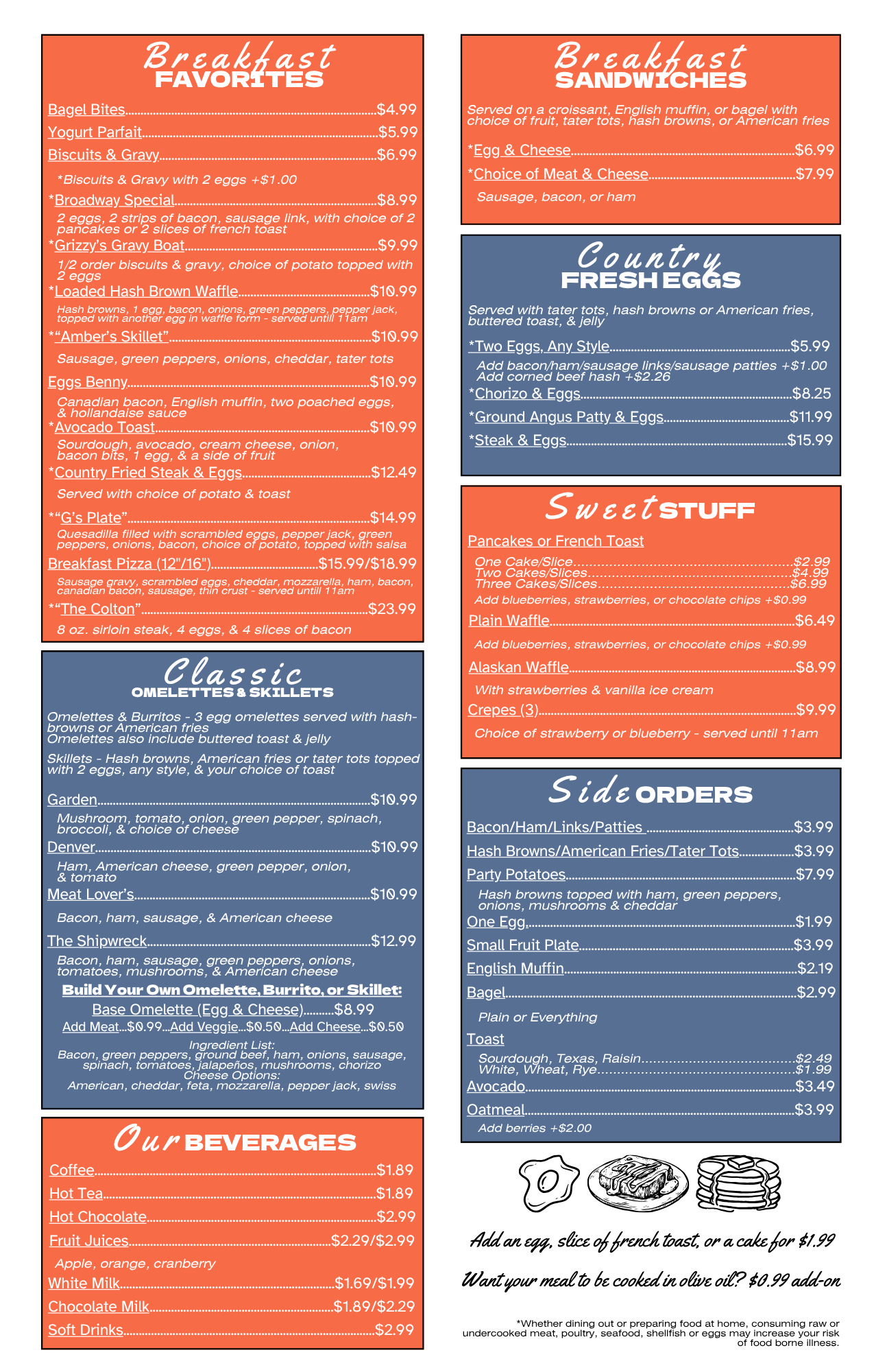 Grizzy’s full breakfast menu